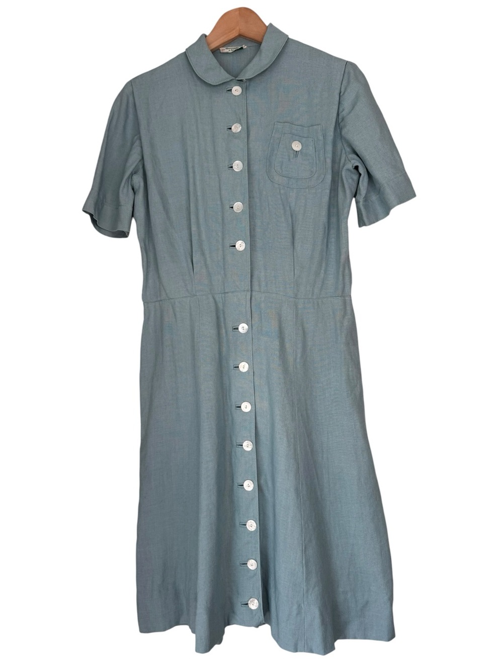 Abercrombie Fitch VL&A 1960s Day Dress Modern Large Blue Tootal Super Linen VTG
